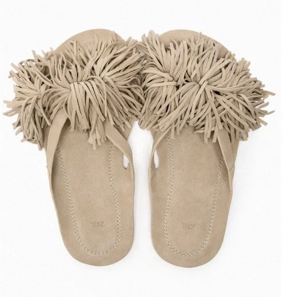 ZARA Fringe Tan Women's Sandals - Picture 3 of 3